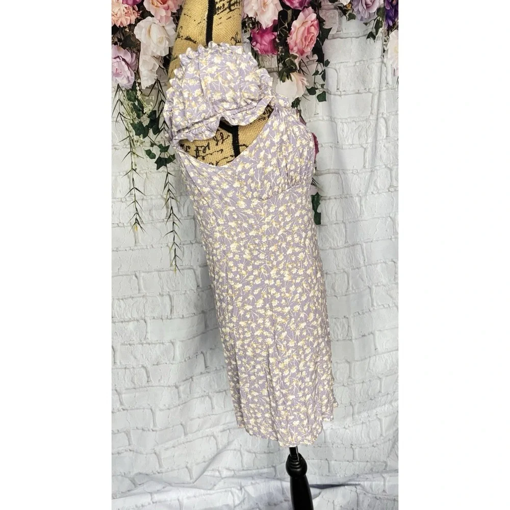 Bello Mae Cottagecore Milkmaid Dress Purple Floral Rayon Prairie Size L - Picture 5 of 12